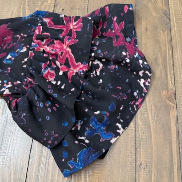 Vicky Tiel Black & Pink Floral Midi Dress Button Front Ruffles Long Sleeves 2X - Picture 5 of 6